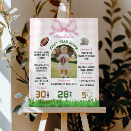 Fotbollsflicka första födelsedag Rosa Bow Mileston Poster
