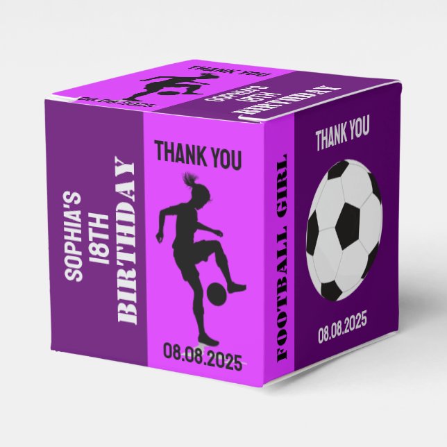 Fotbollsflicka, fotbollsspelargåva, födelsedagsfav presentaskar (Framsidan Sidan)