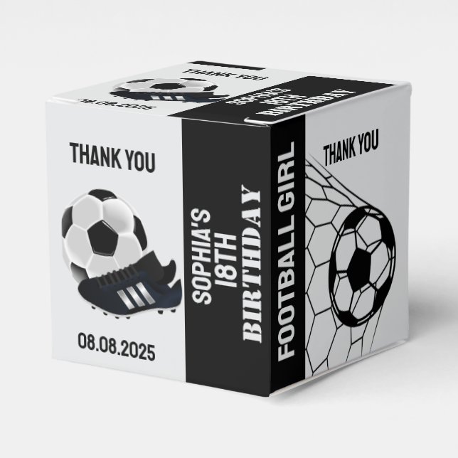 Fotbollsflicka, fotbollsspelargåva, födelsedagsfav presentaskar (Framsidan Sidan)