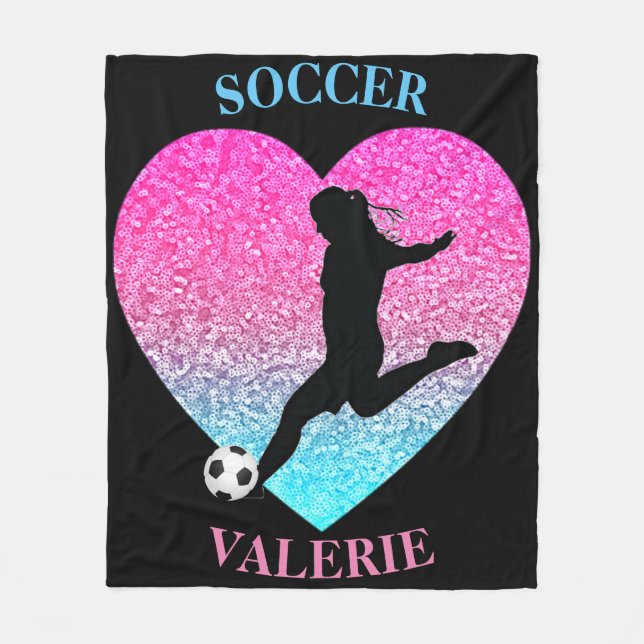 Fotbollsflickor Blanket w/ Personlig Namn Fleecefilt (Framsidan)
