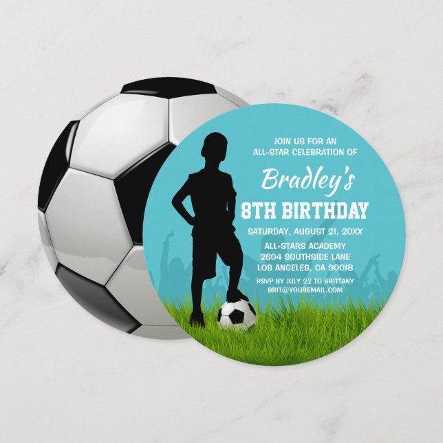 Fotbollsfödelsedagsfest | All-Star Fotboll Inbjudningar (Fram/baksida)