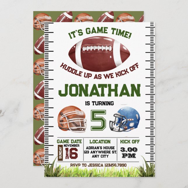 Fotbollsfödelsedagsgrabb Inbjudningar (Fram/baksida)