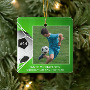 Fotbollsfoto, fotboll, Personlig Julgransprydnad Keramik