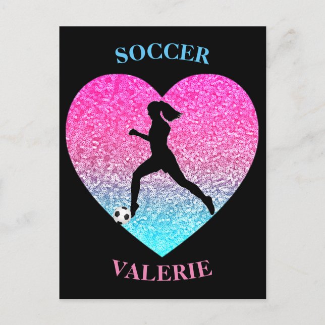 Fotbollsglitter Hjärtkort Vykort (Framsida)