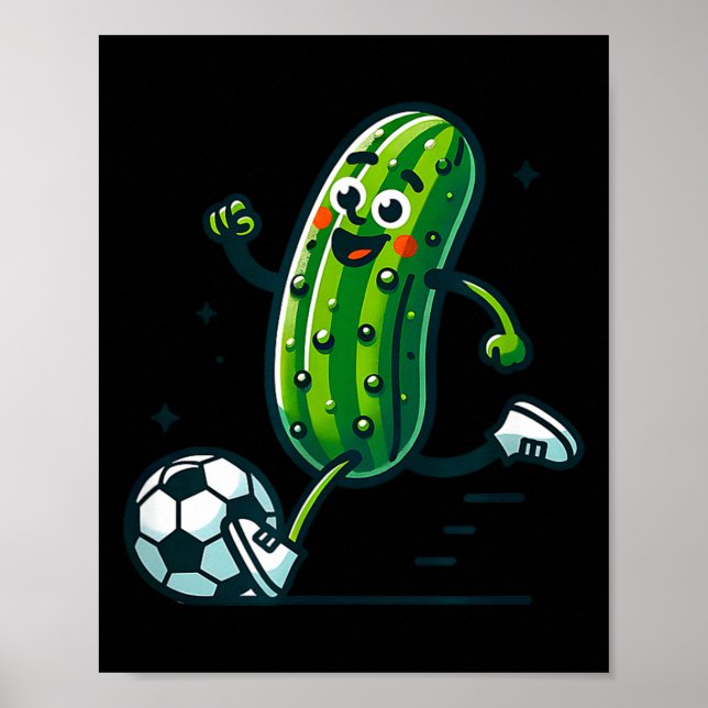 Fotbollsgurka sparkar boll rolig pickle spelare  poster (Framsidan)