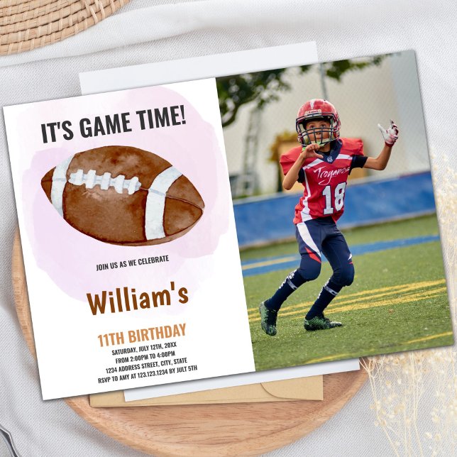 Fotbollsinbjudan Big Boll på födelsedagen med foto Inbjudningar (Big Ball Football Birthday Invitations w photo)
