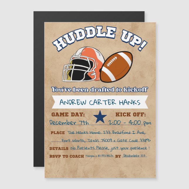 Fotbollsinbjudningar på födelsedagen till boys Hud Magnetisk Inbjudningskort (Fram/baksida)