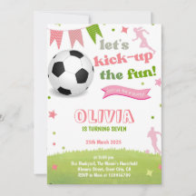 Fotbollskort för rosa Flickor på födelsedagsinbjud