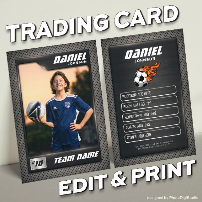 Fotbollskort, grafiksportkort (Graphite Soccer Trading Card, Custom Soccer Player Card, European Football Trading Card)