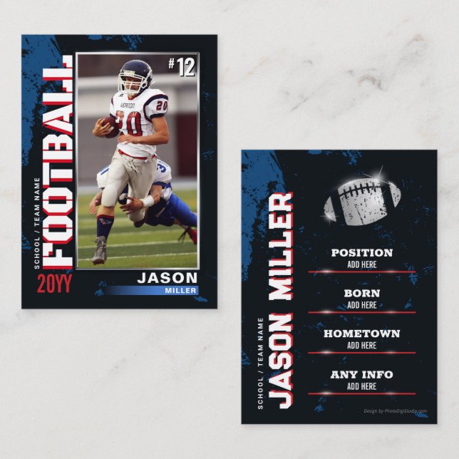Fotbollskort i USA Blue Red Football Traball Card (Fram/baksida)