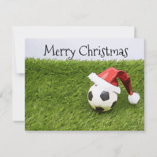 Fotbollskortet jul med fotboll, jultomten julkort