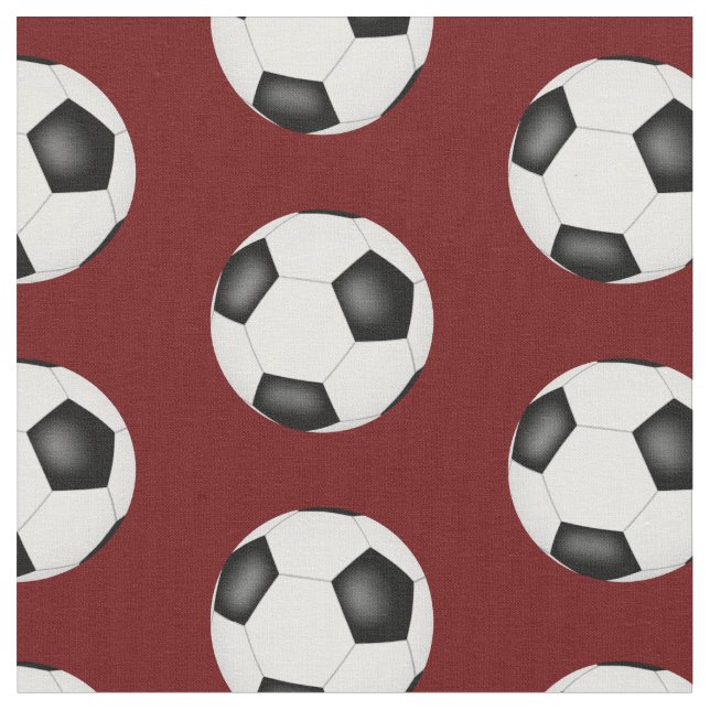 Fotbollskulor på mörk Red Sport mönster Tyg (Närbild)