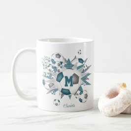 Fotbollskulor stjärnor teal grått hennes namn kaffemugg