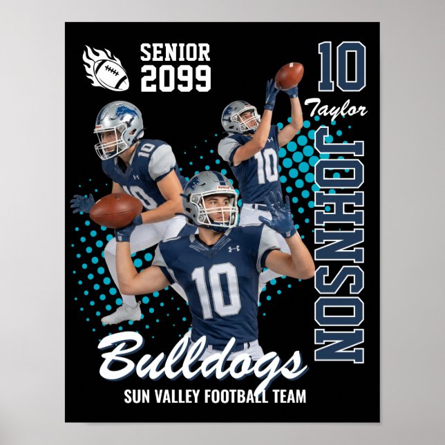 Fotbollslag Anpassad Foto Senior Natt Blå Poster (Framsidan)