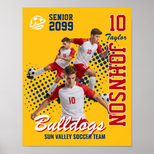 Fotbollslag Anpassad Foto Senior Natt Röd Poster