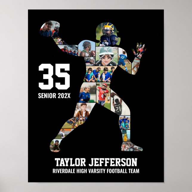 Fotbollslag Foto Collage Sporter Senior Night Poster (Framsidan)