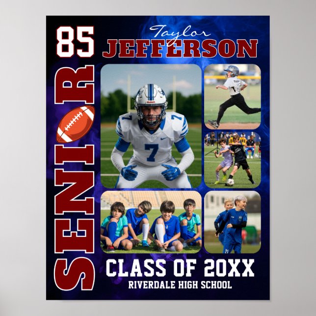 Fotbollslag Senior Night Sportfoto Collage Poster (Framsidan)