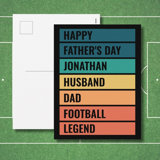 Fotbollslegend Personlig Fars Dag Helg Vykort (Personalize as required -  all text is editable, change the name, occasion, recipient or sport)