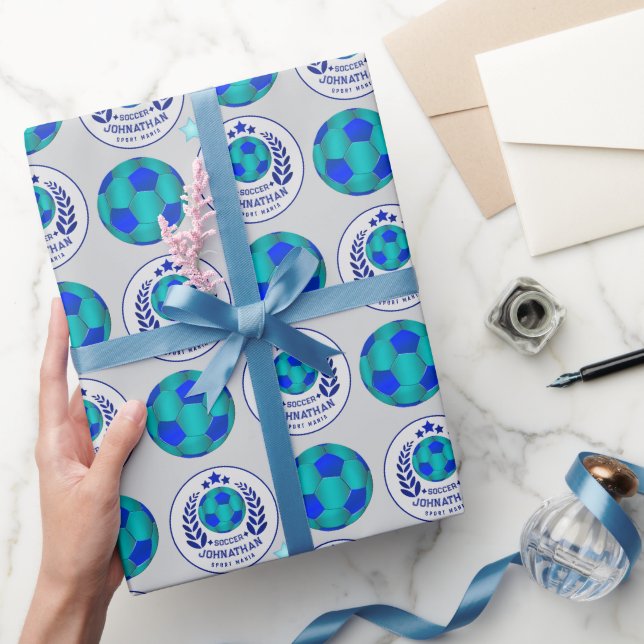 Fotbollslogotyp | Ljusa blå sportfantastiska prese Presentpapper (Gifting)