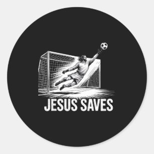Fotbollsmålvakt Jesus Räddar Kristna Fotbollsspela Runt Klistermärke