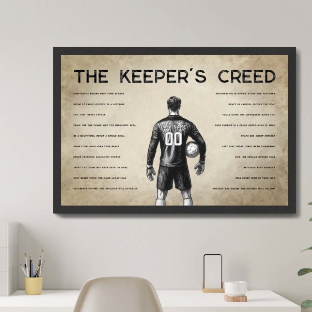 Fotbollsmålvaktens credo monogram pergament poster (Skapare uppladdad)