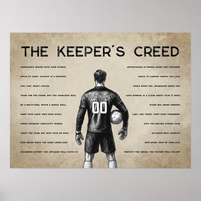 Fotbollsmålvaktens credo Monogram Vintage Poster (Framsidan)