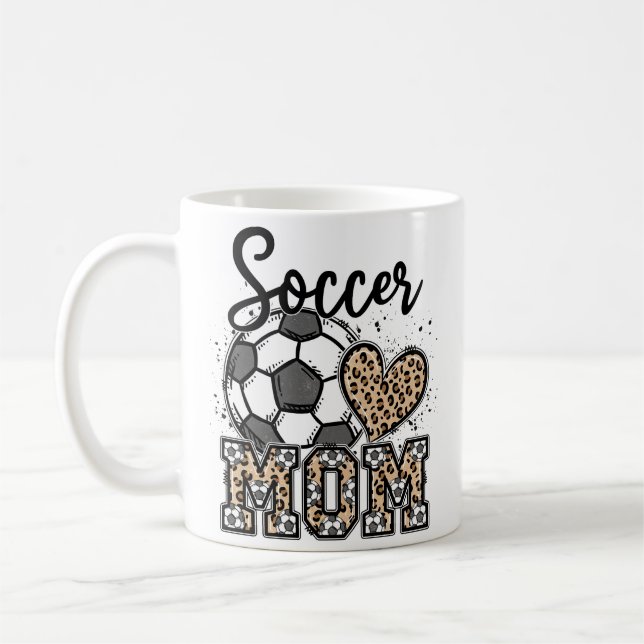 Fotbollsmamma Leopardtryck Fotbollsmamma Mors dag Kaffemugg (Vänster)