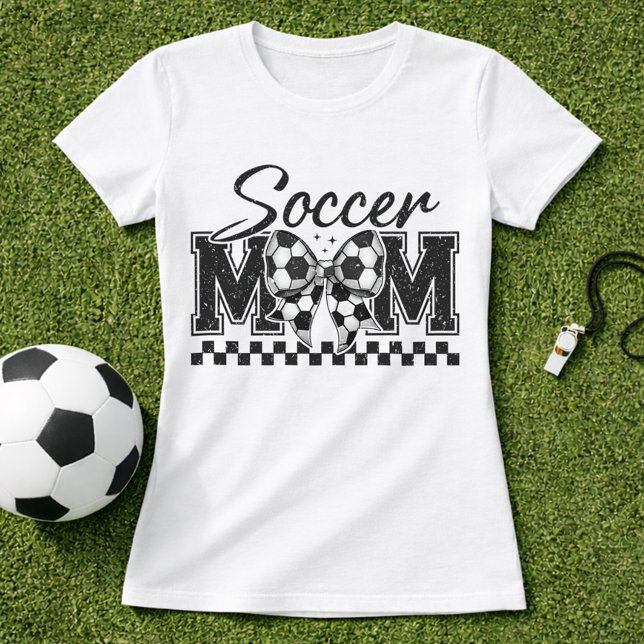 Fotbollsmamma Rutig Bow T Shirt (Skapare uppladdad)