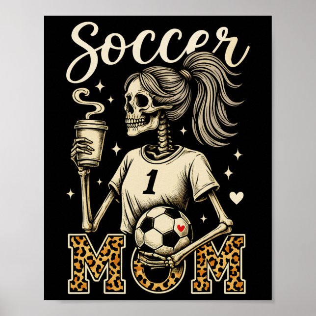 Fotbollsmamma Skelett Kaffe Leopard Stil Vintage H Poster (Framsidan)