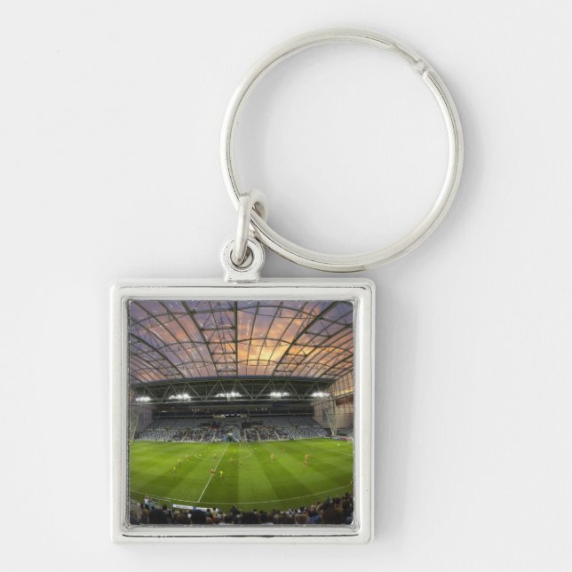 Fotbollsmatch, Forsyth Barr Stadium, Dunedin Fyrkantig Silverfärgad Nyckelring (Framsidan)
