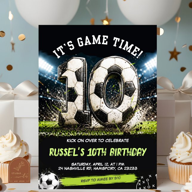 Fotbollsmatch Tid 10-års födelsedagsinbjudan Inbjudningar (Skapare uppladdad)