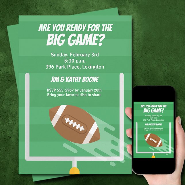 Fotbollsmatchen Big Game Watch Party Inbjudningar (Football Big Game Watch Party Invitations - order INSTANT DOWNLOAD, PRINTED or both)