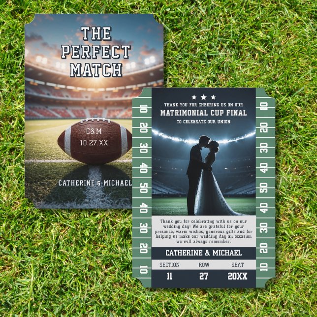 Fotbollsmatchning Sports Älskare Bröllop Tack Kort (Skapare uppladdad)