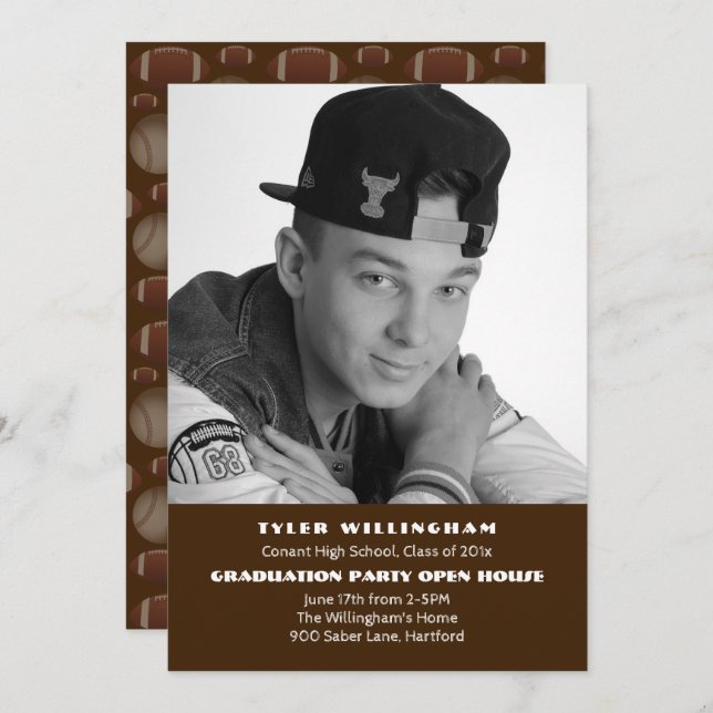 Fotbollsmeddelande om Studentfest Inbjudningar (Fram/baksida)