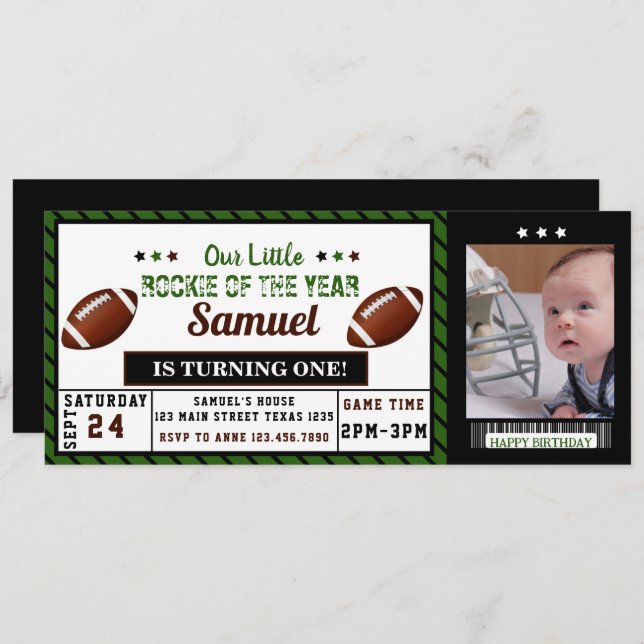 Fotbollsnybörjare i Biljett på födelsedagsfoto Inbjudningar (Fram/baksida)