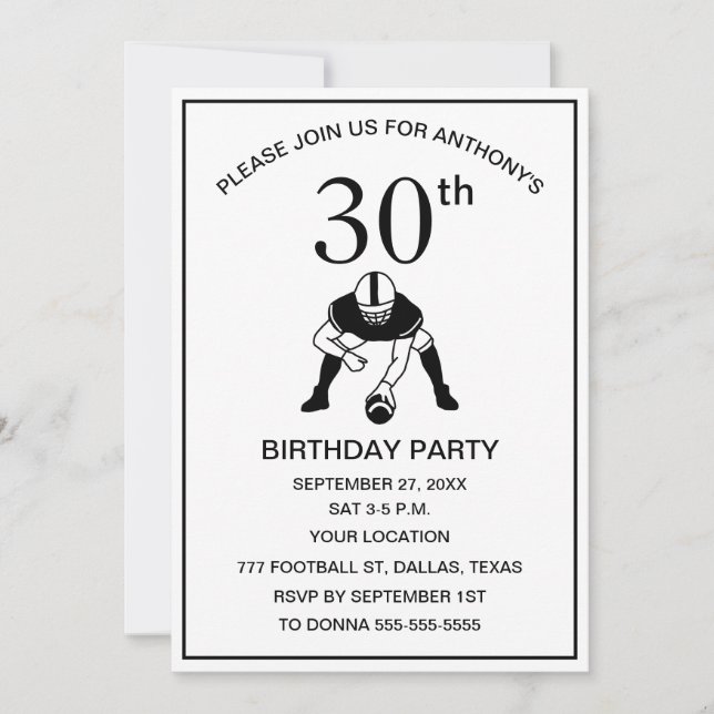 Fotbollsorten 30års födelsedag Party Black Pappa Inbjudningar (Framsida)