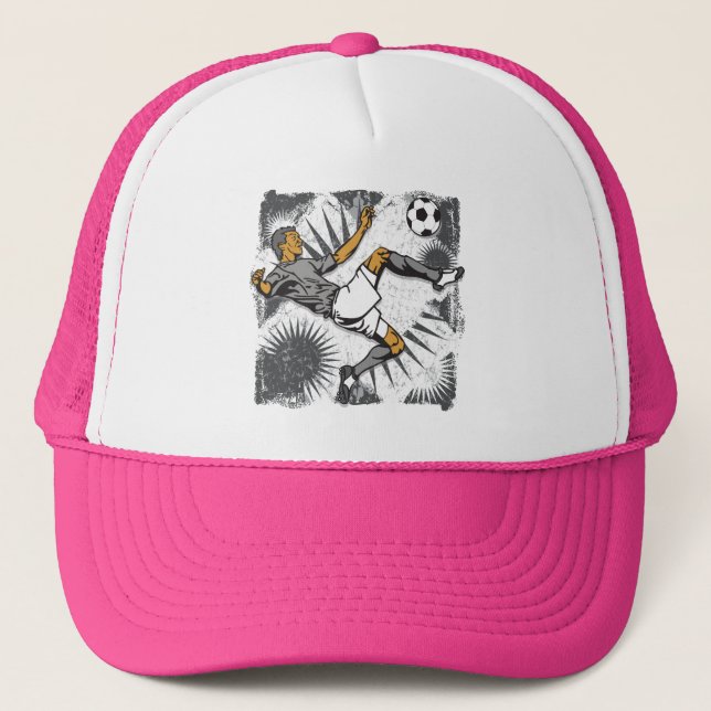 Fotbollspelare som sparkar boll truckerkeps (Framsida)