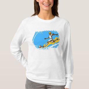 Fotbollspelare som sparkar en fotbollboll t-shirt