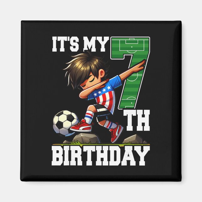 Fotbollspojke Det är min 7-årsdag Amerikansk flagg Magnet (Framsidan)