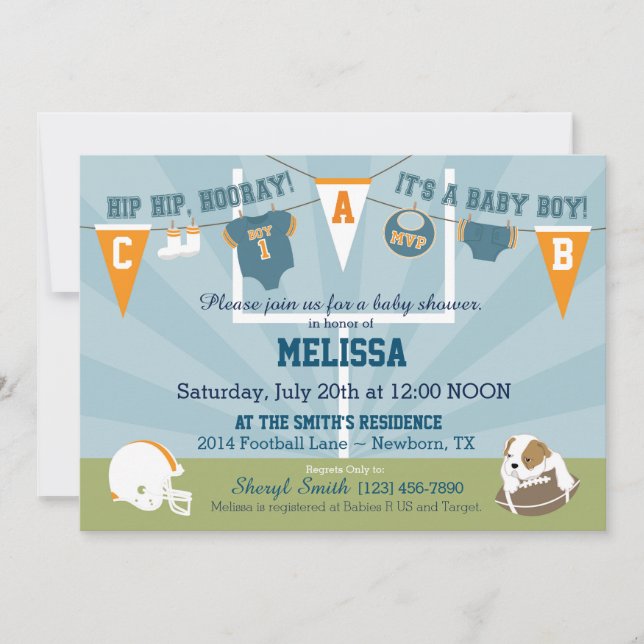 Fotbollsportar - themed baby shower inbjudningar (Framsida)