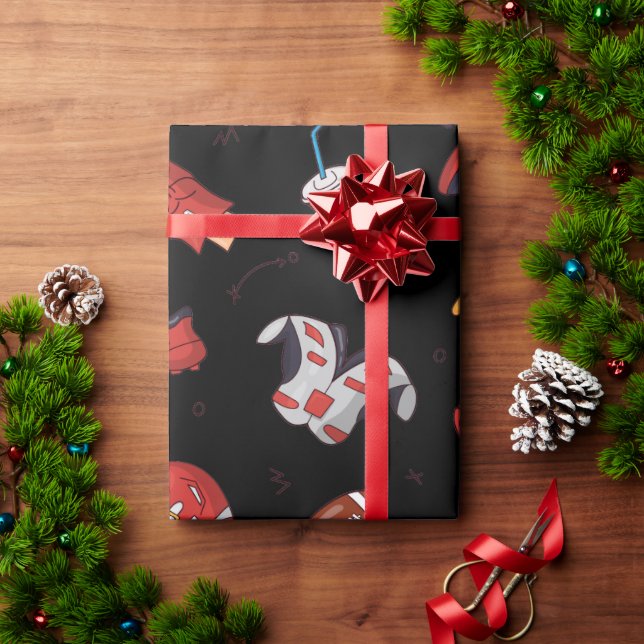 Fotbollsportutrustning med mat Mönster Presentpapper (Julgåva)