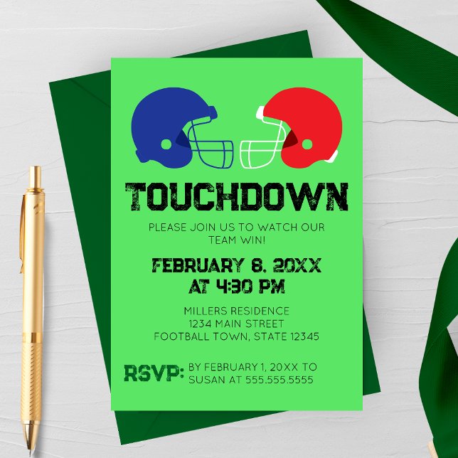Fotbollssamkväm-inbjudan Inbjudningar (Football Watch Party Invitation | Football Helmets Two Team Customizable Invitation)
