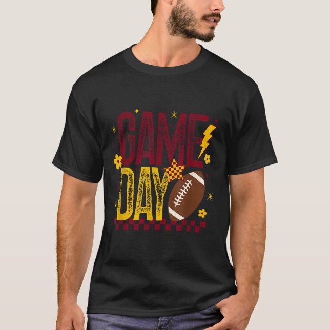 Fotbollssäsongen Retro Maroon Guld har kontrollera T Shirt (Framsida)