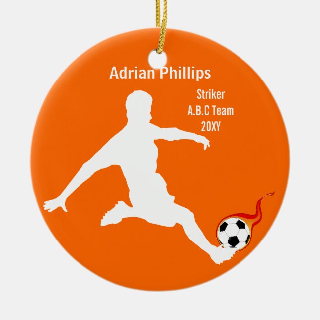 Fotbollsskon, orange julgransprydnad keramik (Framsidan)