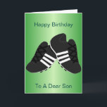 Fotbollsskor Personligen Son Birthday Kort<br><div class="desc">Fotbollsskon för sonfödelsedag. Du kan anpassa det här barnfödelsedagskortet med valfri text och sedan skriva ut det och skicka det till dig eller ladda ned det omedelbart. Om du behöver hjälp med att anpassa kontaktar du oss genom meddelandelänken på den här sidan. Fotbollsdesign - personlig, son-födelsedagskort som du kan skriva...</div>
