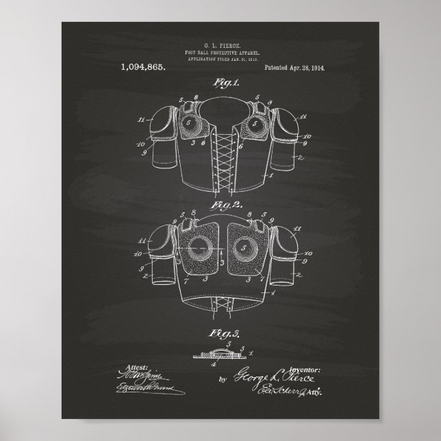 Fotbollsskydd 1914 Patent Art Chalkboard Poster (Framsidan)