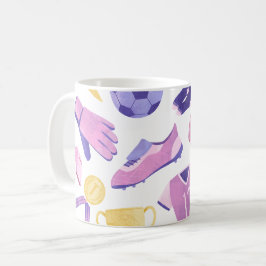 Fotbollsspel, rosa lila kaffemugg