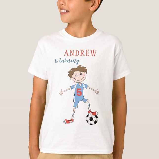 Fotbollsspelare 5 års födelsedagsfest för sport t shirt (Framsida)