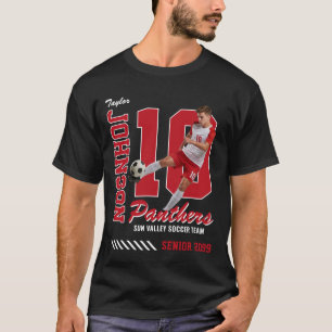 Fotbollsspelare Anpassad Foto Tröjnummer Röd T Shirt