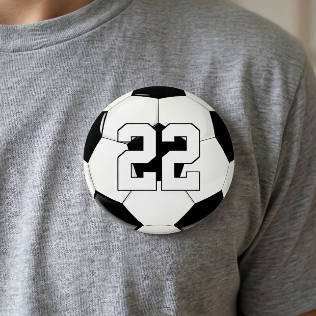 Fotbollsspelare Anpassat Tröjnummer/Text Sportfans Knapp (Custom soccer button with personalized player jersey number or letters.)